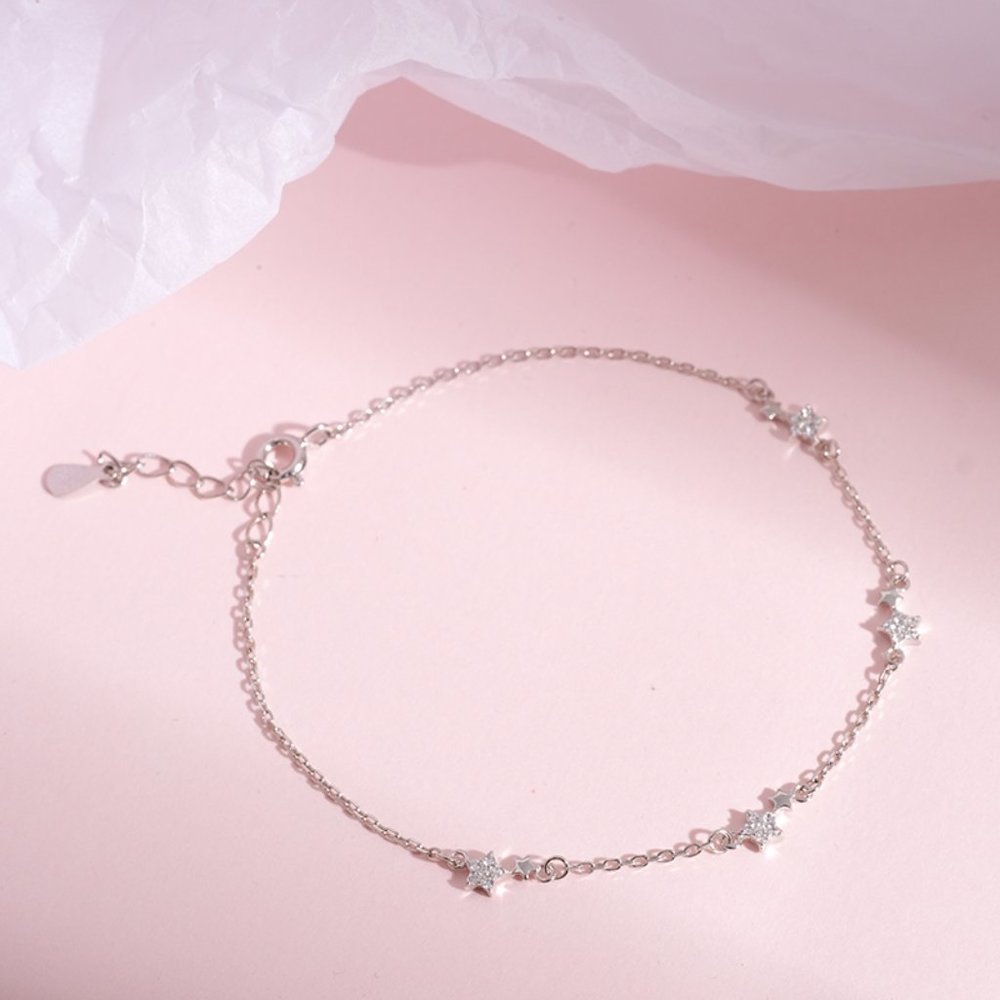 NEW Silver Dainty Pave Zircon Link Chain Bracelet - Picture 4 of 8